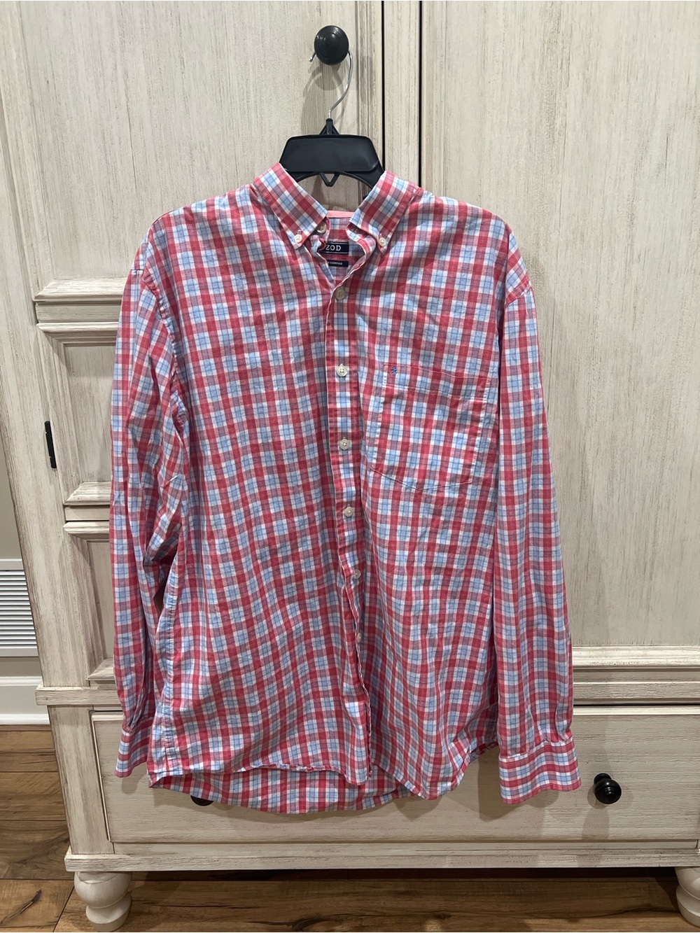 Izod Red and Light Blue Plaid Button-Down Shirt